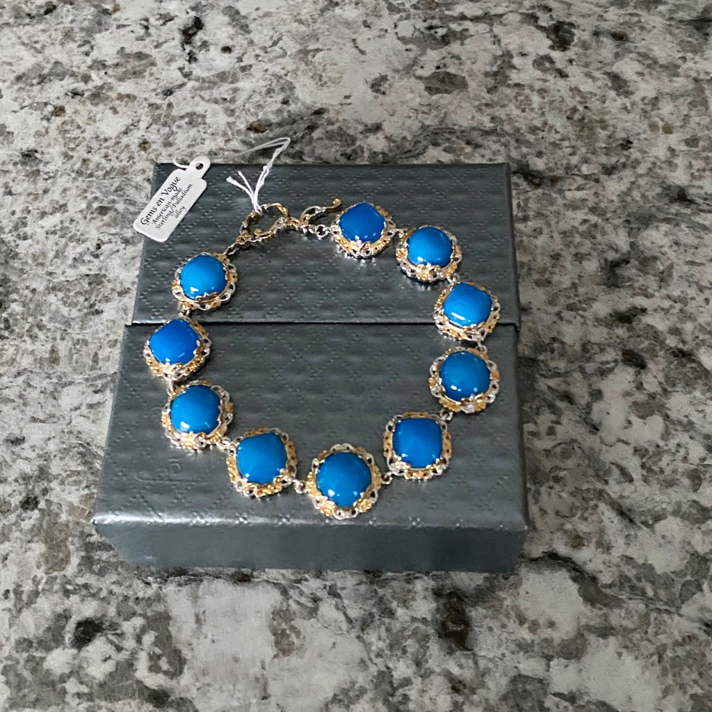 Multi Shape Royal Blue Chalcedony Toggle Bracelet 130$